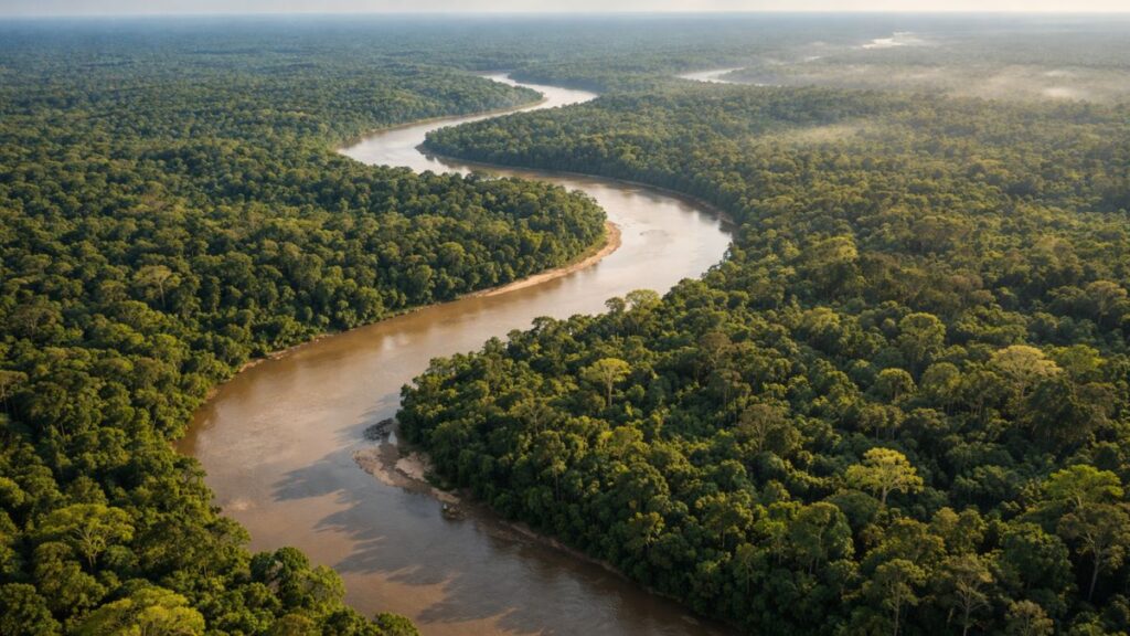 floresta amazônica vista aérea impacto mudanças climáticas"