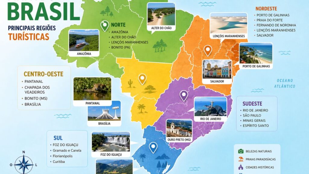 "mapa turismo brasil principais destinos