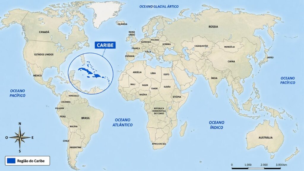 onde fica o caribe no mapa mundial localização geográfica"