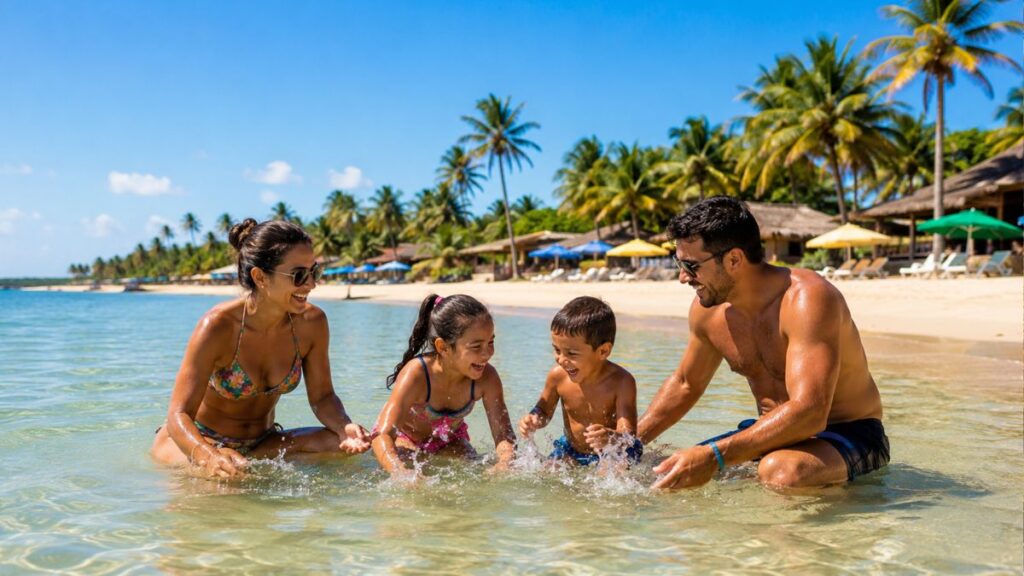 12 Melhores Praias do Nordeste para Famílias: Guia Completo 2026 2 família aproveitando praia tranquila no nordeste brasileiro"